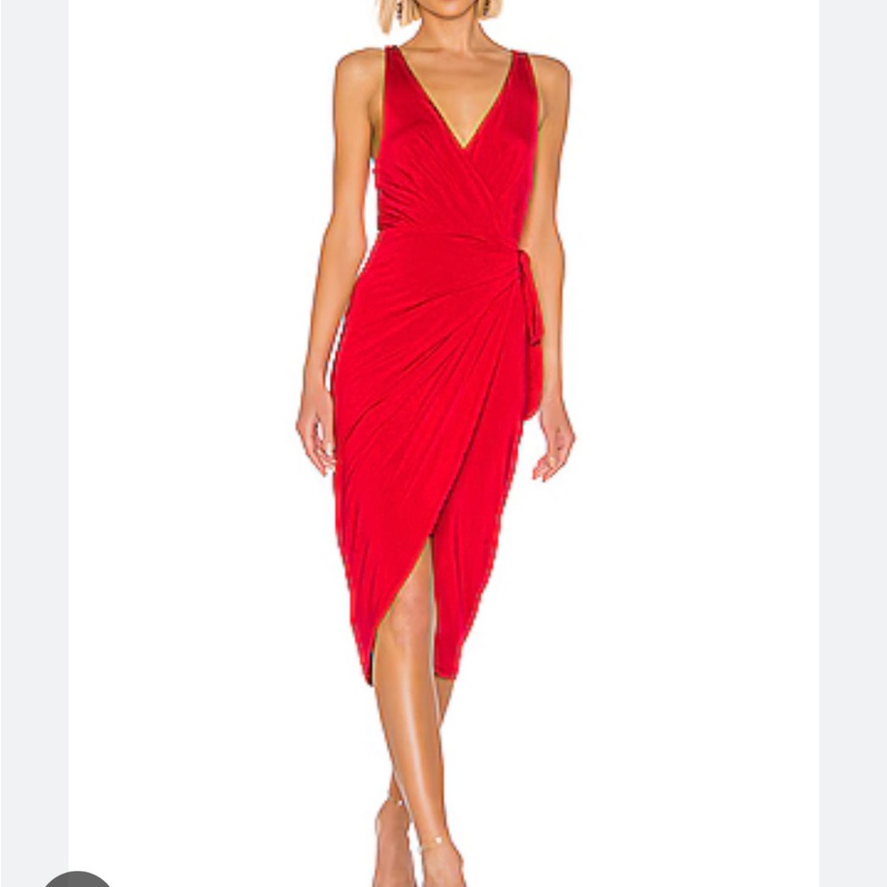 REVOLVE Red Asymmetrical Wrap Cocktail Dress